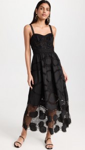 ODM Lace pattern hollow out halter midi dress