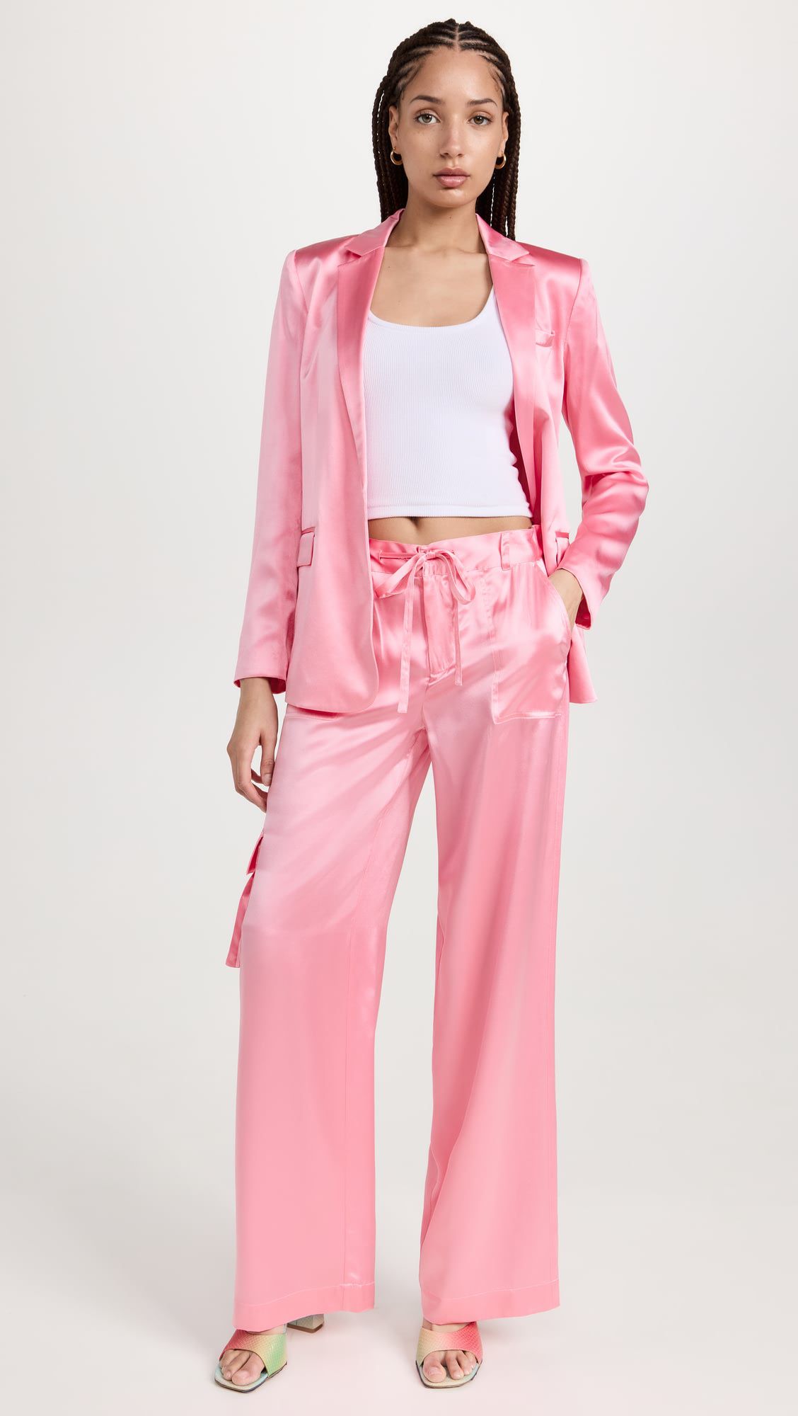 Made in China casual formal fashion pink satin loose pants