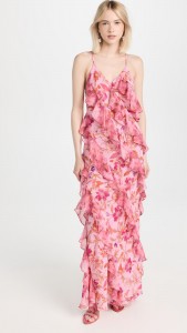 Floral pink V-neck backless spaghetti strap cross-back maxi dress