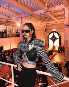 Spring Black White Plaid Crop Top Pocket Short Jacket