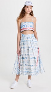 OEM Floral printing suit halter crop top & midi skirt