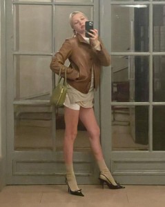Brown leather short button lapel coat jacket