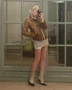 Brown leather short button lapel coat jacket
