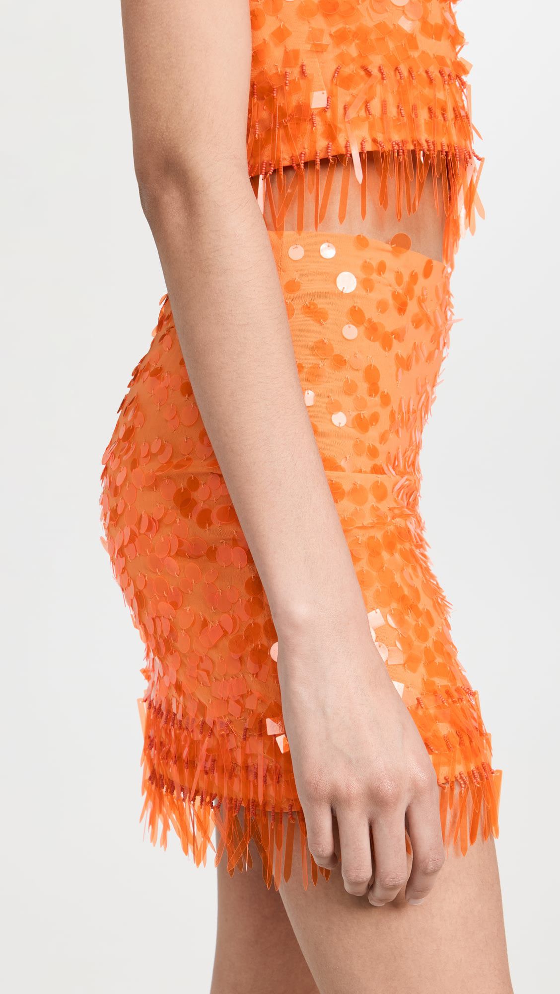 Factory supplier orange sequined tassels elegant mini skirt