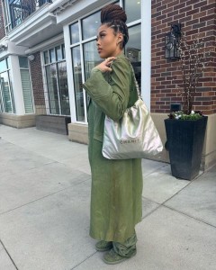 Custom army green leather pocket long coat