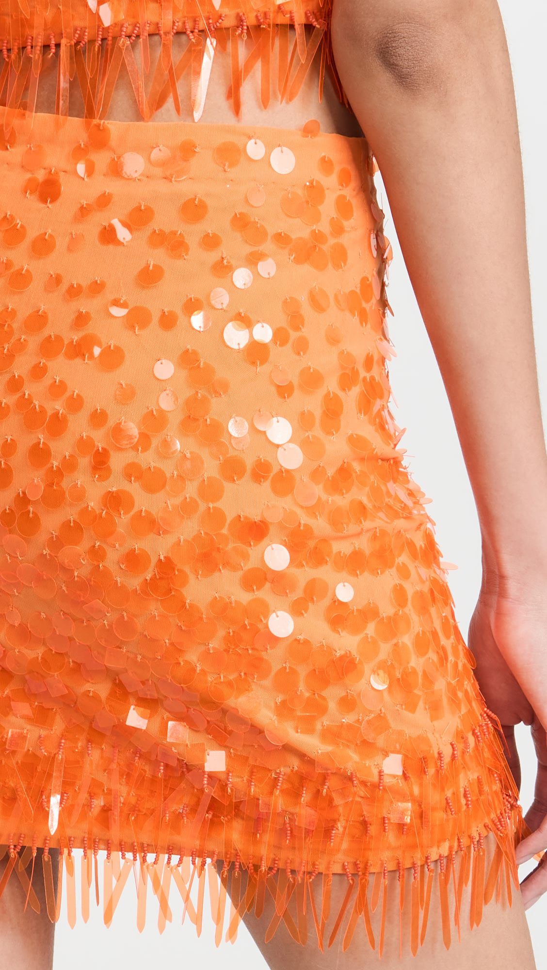 Factory supplier orange sequined tassels elegant mini skirt