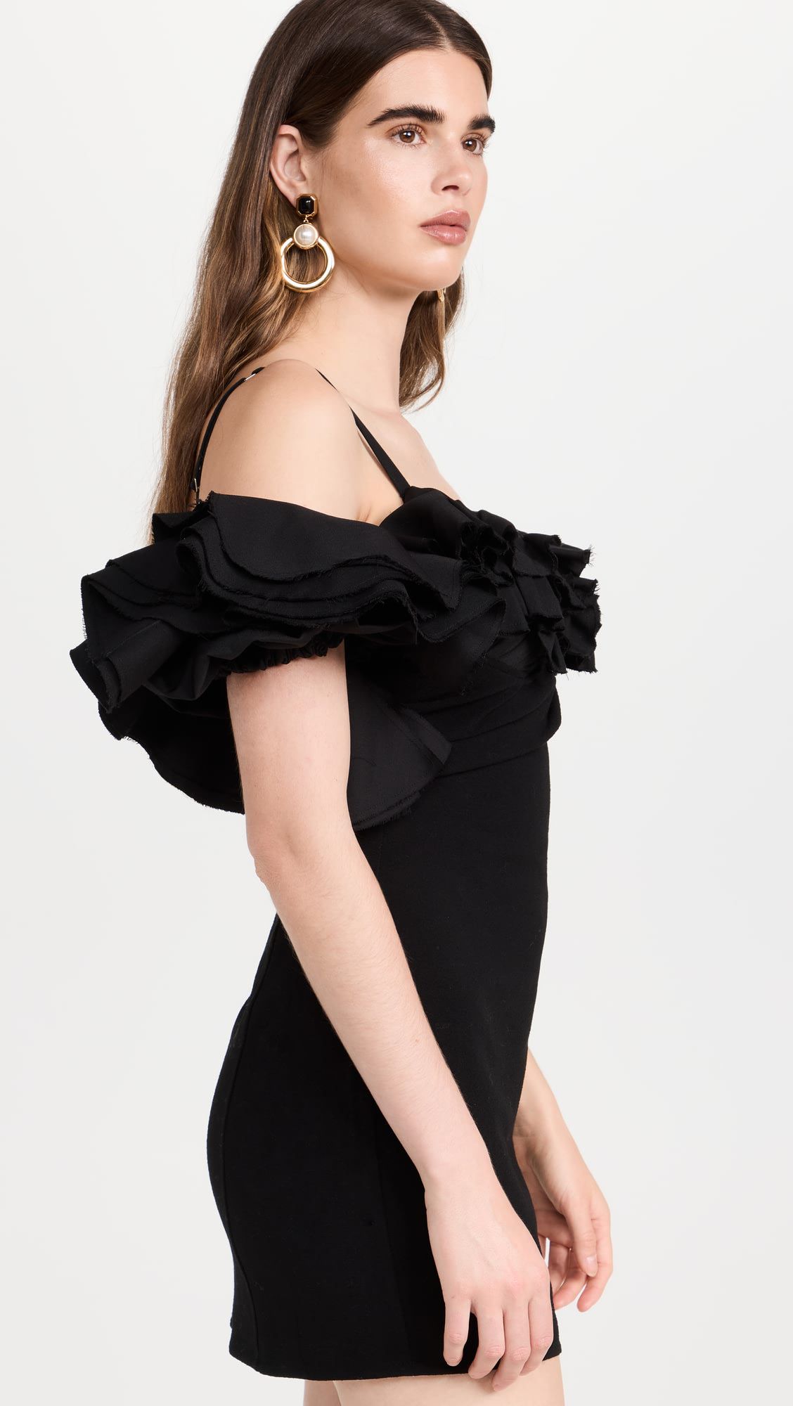 Sexy elegant v-neck ruffles asymmetry halter mini dress