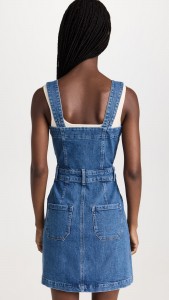 Denim dress one-row button waist sexy halter mini dress