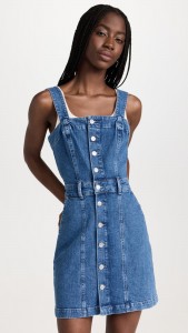 Denim dress one-row button waist sexy halter mini dress