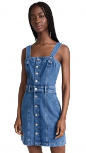 Denim dress one-row button waist sexy halter mini dress