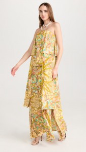 OEM Elegant tiered floral print strapless maxi dress
