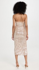 Sexy evening dress beaded sequin split strapless midi dress