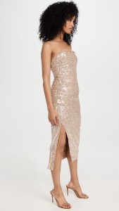 Sexy evening dress beaded sequin split strapless midi dress