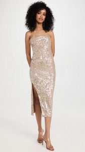 Sexy evening dress beaded sequin split strapless midi dress