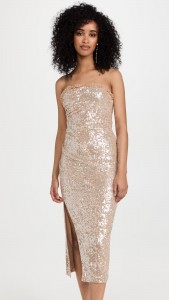 Sexy evening dress beaded sequin split strapless midi dress