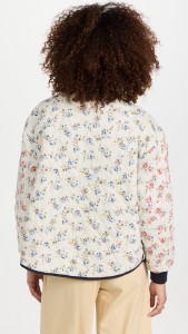 ODM Crew-neck floral print cotton zip-up jacket with large pocket