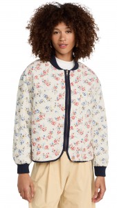 ODM Crew-neck floral print cotton zip-up jacket with large pocket