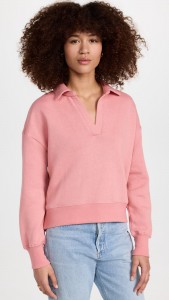 Made in china Pink V-neck loose casual polo neck top
