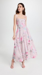 Floral Printed fish bone elegant halter midi dress