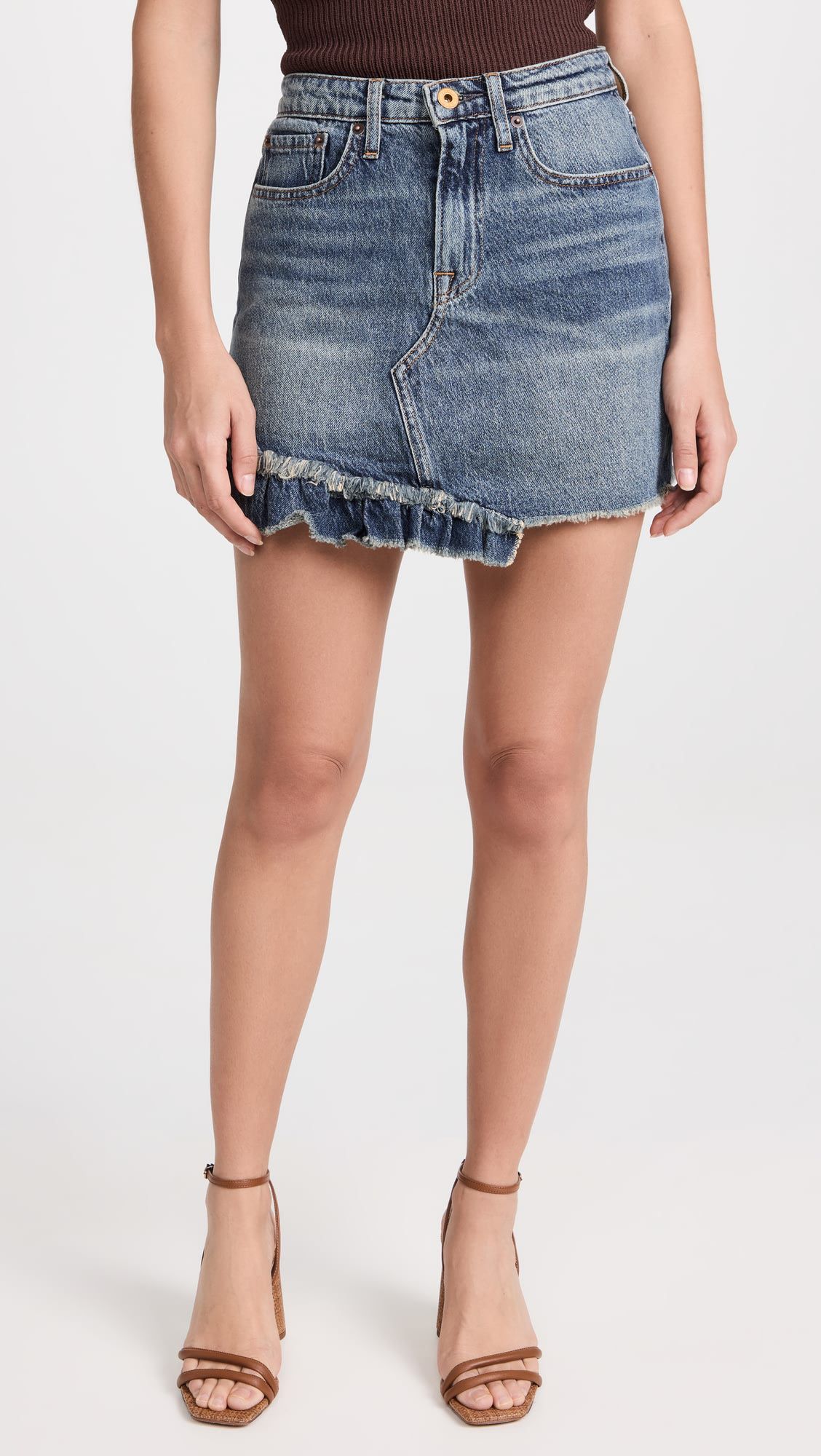 Factory made sexy high waist raw hem denim mini skirt