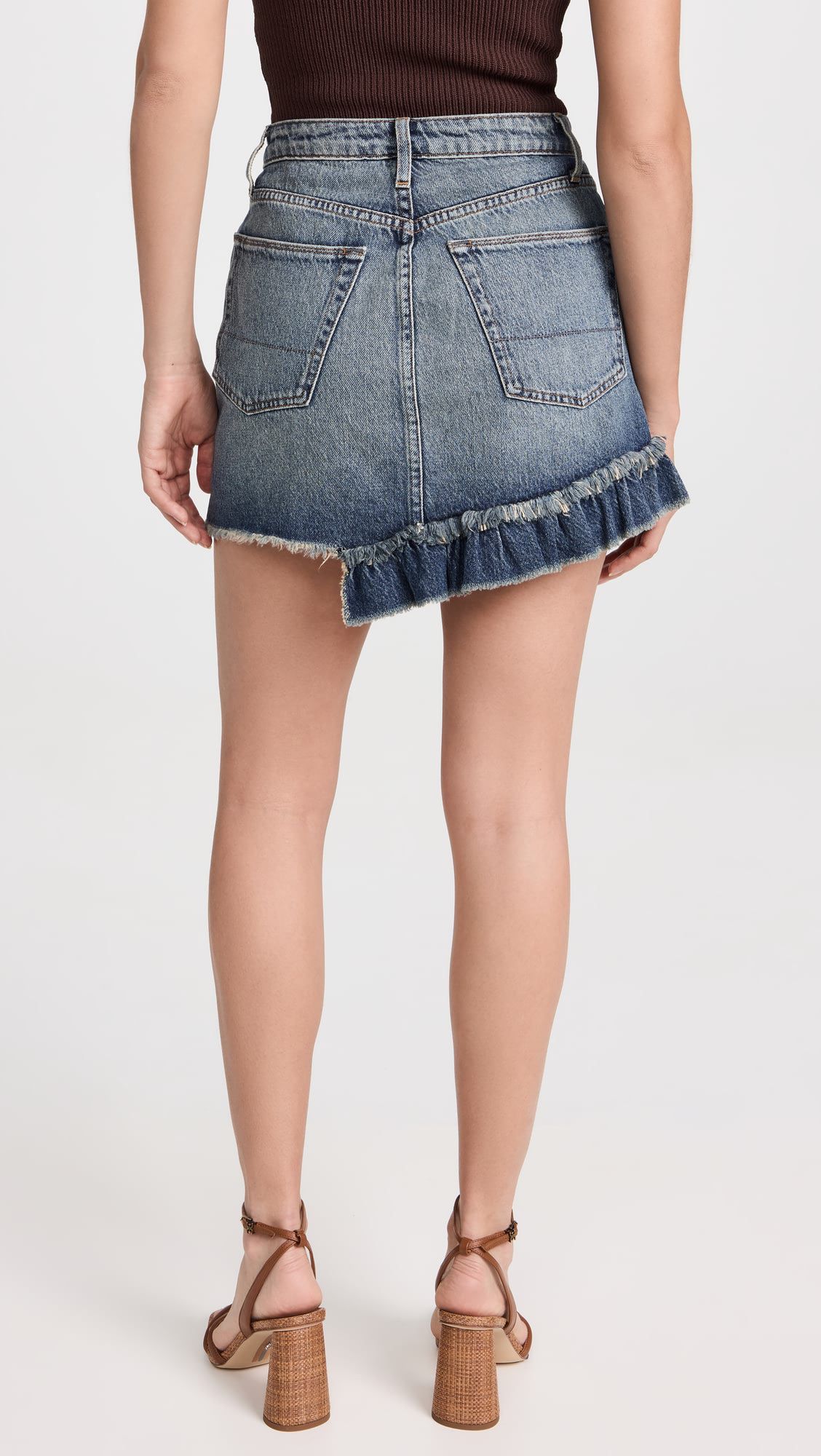 Factory made sexy high waist raw hem denim mini skirt