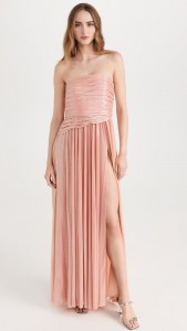 Factory supplier sexy elegant satin side slit strapless maxi dress