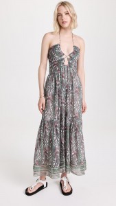 Halter cutout sexy backless floral print midi dress