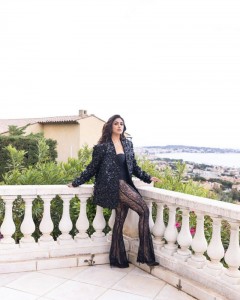 Custom black long sleeves single button sequined coat