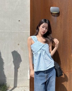 Custom Color Asymmetry Shoulder Strap Ruffle Top