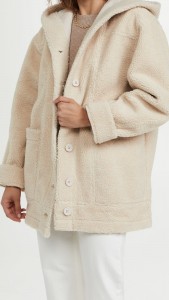 Loose Wool Lamb Coat Single-breasted Long-sleeved Hooded Coat
