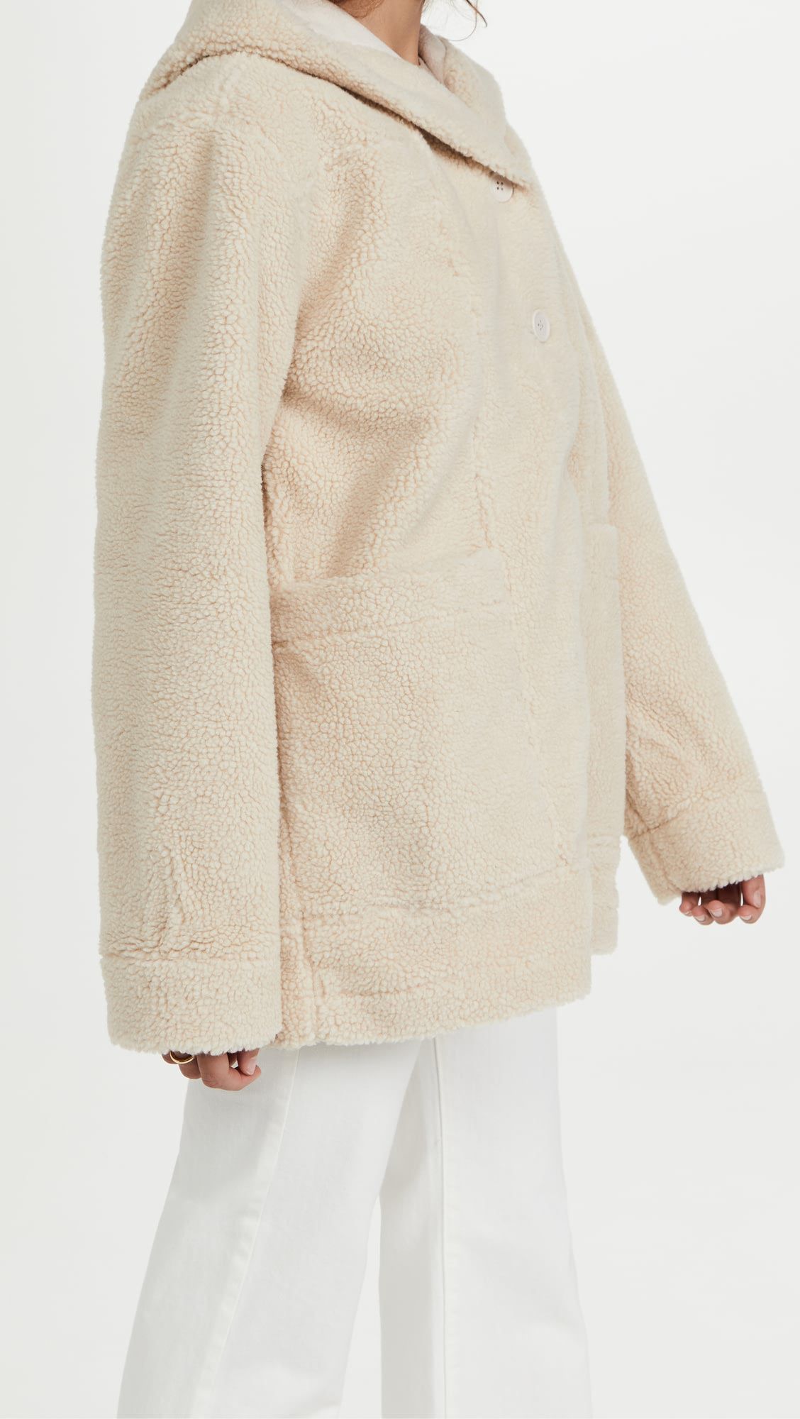 Loose Wool Lamb Coat Single-breasted Long-sleeved Hooded Coat