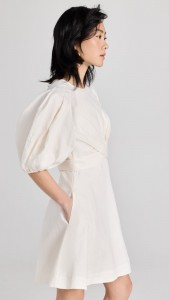 ODM High-waisted linen cross puffed sleeves mini dress