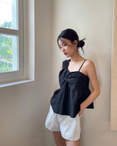 Custom Color Asymmetry Shoulder Strap Ruffle Top