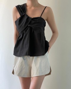 Custom Color Asymmetry Shoulder Strap Ruffle Top