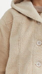Loose Wool Lamb Coat Single-breasted Long-sleeved Hooded Coat