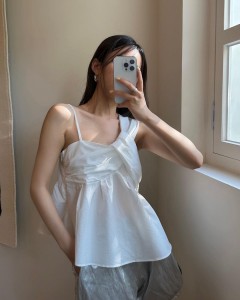 Custom Color Asymmetry Shoulder Strap Ruffle Top