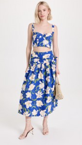 Floral print suit halter crop top & split midi skirt
