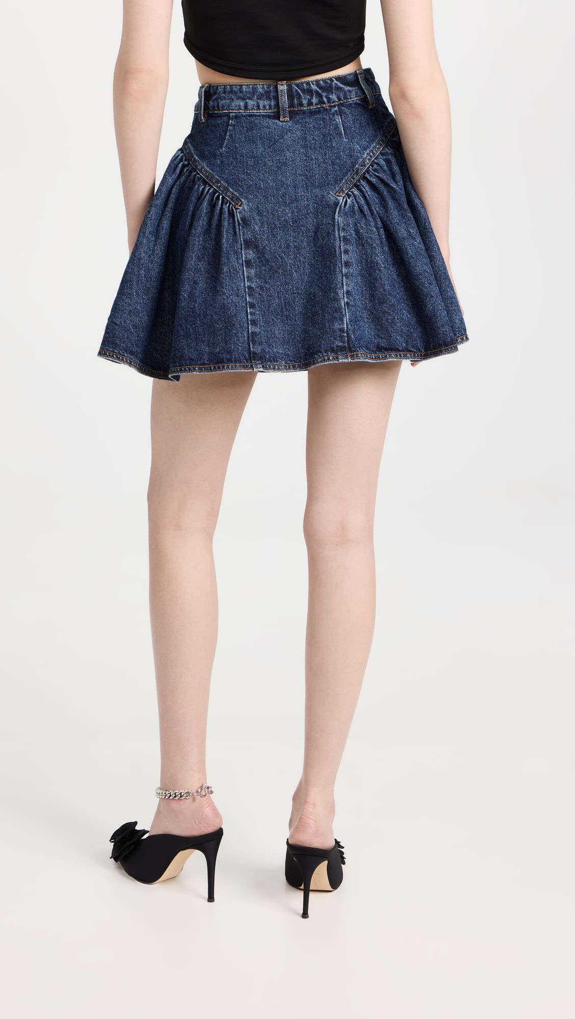 Skirt supplier high waist denim pleated ruffle mini skirt
