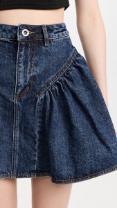 Skirt supplier high waist denim pleated ruffle mini skirt