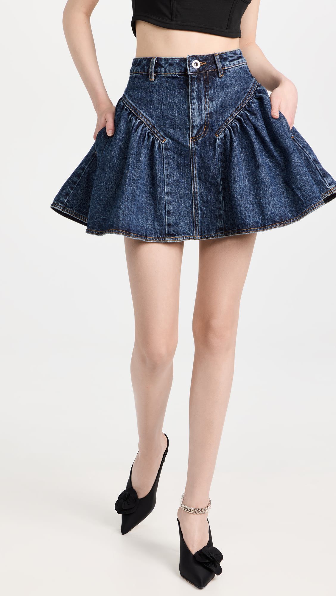 Skirt supplier high waist denim pleated ruffle mini skirt