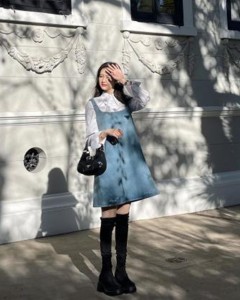 Lady custom cotton square collar triangle casual dress