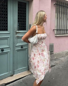 Women custom strapless floral ruffle knee-length dress