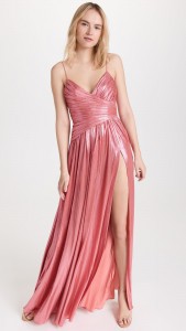 Sexy Club Dress V-neck A-line Slit Pleated Halter Maxi Dress