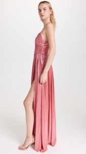 Sexy Club Dress V-neck A-line Slit Pleated Halter Maxi Dress
