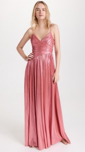Sexy Club Dress V-neck A-line Slit Pleated Halter Maxi Dress