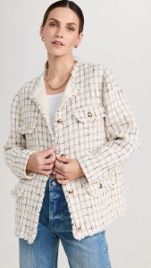 OEM Sweet metal button coat with white checkered temperament jacket