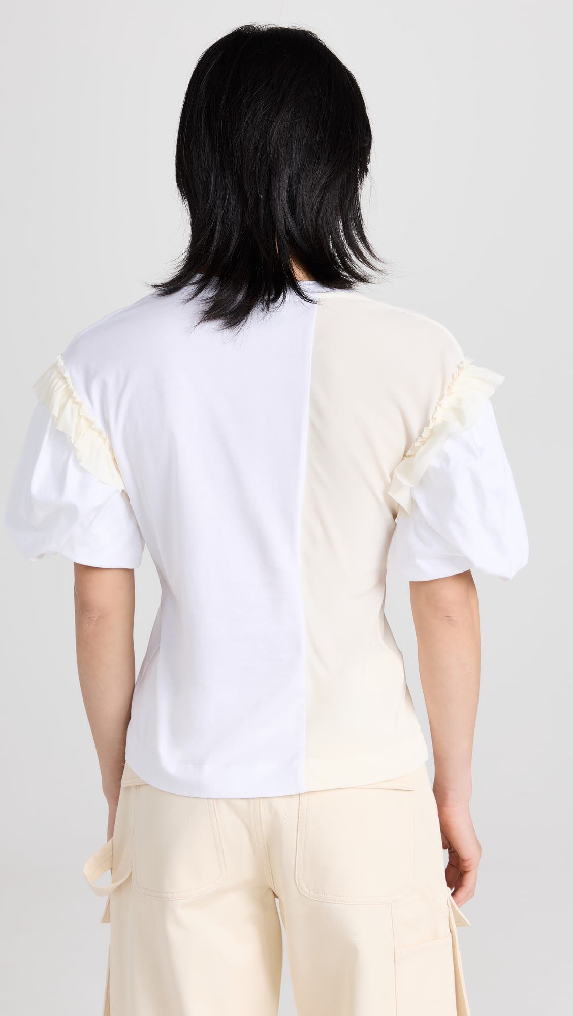 ODM Patchwork ruffled edge color puffy sleeve simple top