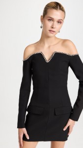 V-neck Off Shoulder Beading Long Sleeve Bodycon Mini Dress