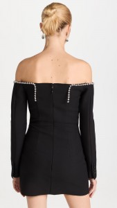 V-neck Off Shoulder Beading Long Sleeve Bodycon Mini Dress