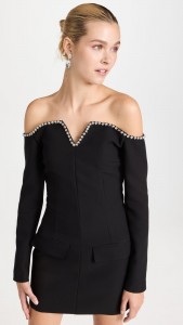 V-neck Off Shoulder Beading Long Sleeve Bodycon Mini Dress